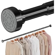 No Drilling Closet Rods for Hanging Clothes, Non Slip Tension Rod with Heavy Duty Clothes Hanging Rod, 17-28 Inches Adjustable Spring Closet Rod for Closet Wardrobe Bathroom Laundry RV, Black
