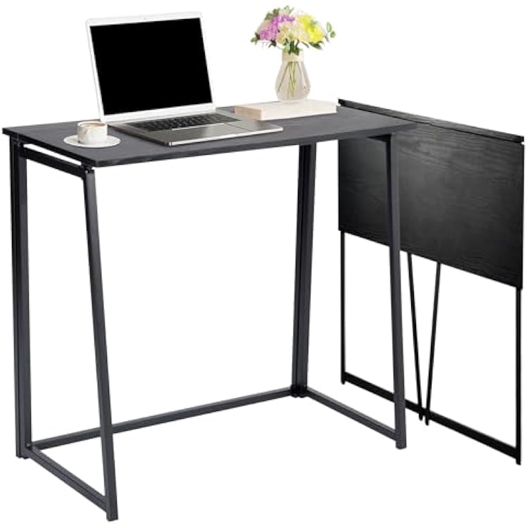 FurnitureR Folding Desk, 31.5 Inches Foldable Table Simple Home Office Desk, Space Saving Computer Table Compact Writing Workstation Study Desk for Home Office, Small Space, Black