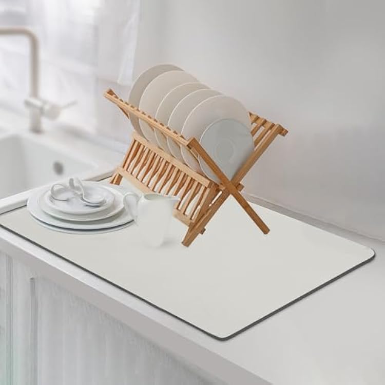 Dish Drying Mat Coffee Bar Mat for Kitchen Counter, Absorbent Dish Rack Pad Heat Resistant Hide Stain with Non-slip Rubber Backed Coffee Accessories Fit Under Espresso Machine Maker White 12x19