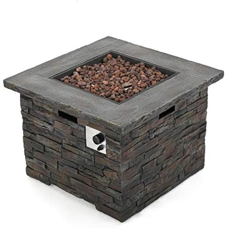 Christopher Knight Home Blaeberry Outdoor Square Firepit, Natural Stone Finish