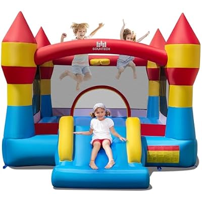 BOUNTECH Inflatable Bounce House, 12x9FT Big Bouncy Castle for Kids Party Fun, Jumping Area, Slide, Easy Set up, Indoor Outdoor Blow up Toddler Large Bounce House for Age 3 Backyard Birthday Gifts