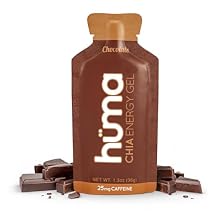 Huma Chia Energy Gel, Chocolate, 12 Gels, 25mg Caffeine - Premier Sports Nutrition for Endurance Exercise