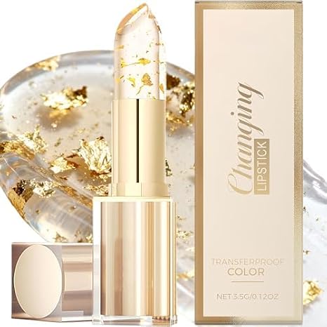 Colour Changing Lipstick PH Adjusting, Temperature Sensitive Lip Balm with Gold Foil, Transfer Proof, 24H Hydrating & Long Lasting Moisturizing Glossy Shine for Women All Skin Tones, 1PCS