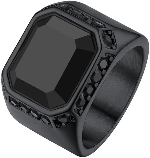 Richsteel Black Onyx Ring for Men Size 7-14, Stainless Steel Cool Rings | Band Thumb Ring for Men Women Waterproof, Hypoallergenic Vintage Fashion Style for Wedding, Daily Wear on Valentine's