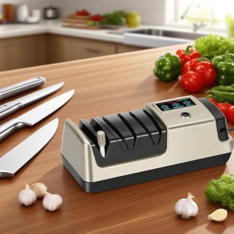 Electric Knife Sharpener, Professional Knife Sharpener for Home Kitchen, Adjustable Rotational Precision Angle Guides Serrated Knifes Sharpeners Light Blond
