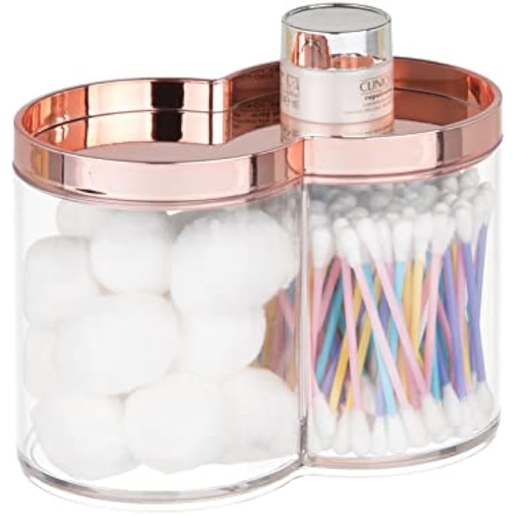 mDesign Plastic Canister Jar Organizer Set with Storage Lid - Home Decor Holder for BathroomRestroom Vanity Countertop, Cabinet - Holds Cotton Balls, Soap - Lumiere Collection - ClearRose Gold