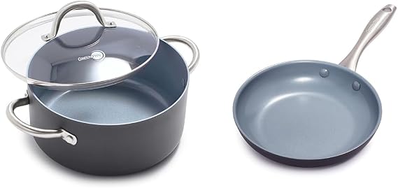 GreenPan Lima Hard Anodized Healthy Ceramic Nonstick 5QT Stock Pot with Lid and 8" Frying Pan Skillet Bundle, PFAS-Free