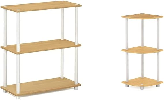 Furinno Turn-N-Tube Display Rack, 3-Tier Single and Furinno Turn-N-Tube 3-Tier Corner Display Rack Multipurpose Shelving Unit