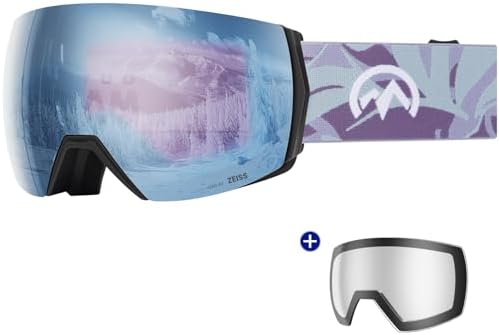 OutdoorMaster Ultra Ski Goggles Lens by ZEISS, OTG Snowboard Goggles Anti-fog Wide View, Interchangeable Lens, Snow Goggles