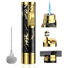 4 in 1 Torch Lighter with Adjustable Jet Flame, Built-in Punch, Holder, Draw Enhancer, Multi-Function Accessory Gifts for Men, Butane Refillable Windproof Lighter, Cool Lighters for Travel, Outdoors