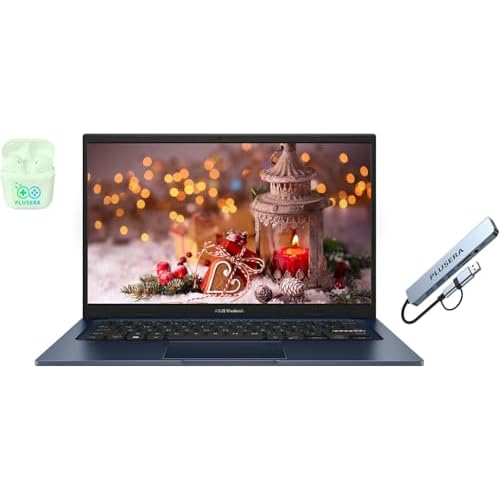 ASUS 14 FHD Vivobook Laptop Computer, 40GB RAM 1.5TB Storage 1TB SSD512GB Docking Station Set, 6-Core Intel Core i3, Windows 11 Pro with Microsoft Office Home & Business, PLUSERA Earphones