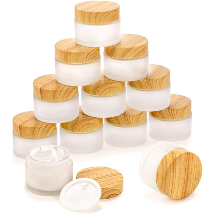 ZENFUN 16 Pcs Glass Cosmetic Containers 1.7 Oz50ml Empty Sample Jars with Plastic Lid, Travel Pots with Lid, Small Makeup Sample Jars, Refillable Travel Jars for Cream, Lotions, Lip Balm