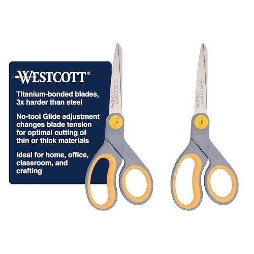 Westcott 8 Titanium Bonded Scissors with Adjustable Glide and Soft Handle, 2-Pack- Durable Multipurpose Scissors for Office, Home, and School Use, Sharp Precision Blades for Everyday Cutting