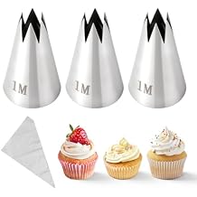 3PCS 1M Piping Tips Set, Stainless Steel Star Cake Decorating Piping Tips with Piping Bags, Stainless Steel Piping Tips Set for Cupcakes Cake Decorating DIY Baking Cookie