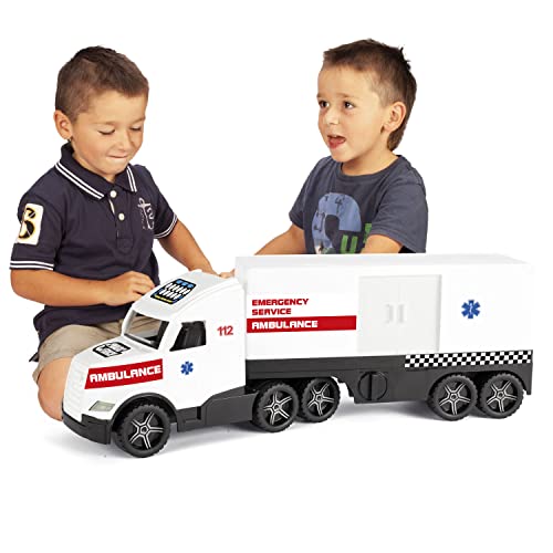 Wader 36210 Action Magic Truck Ambulance Emergency Vehicle with Side Door, from 3 Years, Approx. 79 cm, Wit, Standard