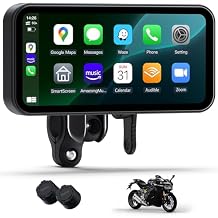 6.25 Inch Motorcycle CarPlay & Android Auto Display IP67 Waterproof Touchscreen with Two TPMS, Dual Bluetooth, TF Card, GPS Navigation, Voice Control, Universal Mount