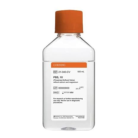 Mediatech 21-040-CV Phosphate Buffered Saline, 1X, Without Calcium and Magnesium, 500 mL, 500 mm (Pack of 6)