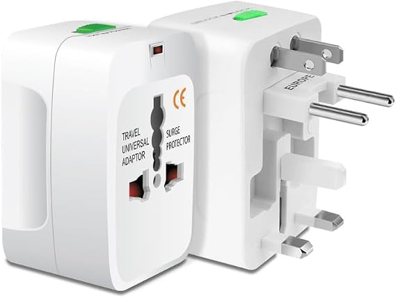 Entronix International Travel Plug Adapter with Surge Protector and Lock Switch EU, UK, AU, Asia, US Outlet Converter for Universal Device Compatibility, 2-Pack