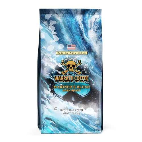 Warpath Coffee Dark Roast Whole Bean Coffee, Mariners Blend, High Caffeine, Extra Strong Roasted 100% Arabica Coffee Beans Whole, Rich Aroma, Full-Bodied Intense Cup, Created by Navy SEALs, 2lb