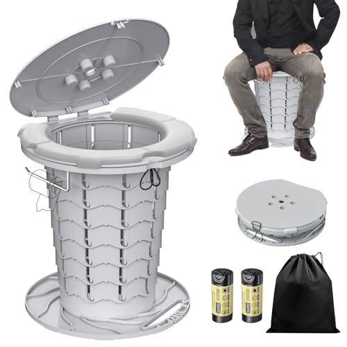 BLIKA Upgraded Retractable Portable Toilet with Cushion, 300LBS Adjustable Height Folding Toilet with Paper Holder, Travel Toilet Portable Camping Toilet, Soft Portable Toilet for CampingCar