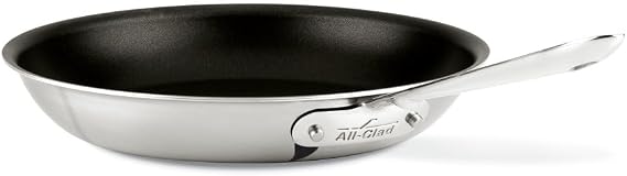 All-Clad BD55112NSR2 D5 Brushed 18/10 Stainless Steel 5-Ply Bonded Dishwasher Safe Nonstick Fry Pan Saute Pan Cookware, 12-Inch, Silver