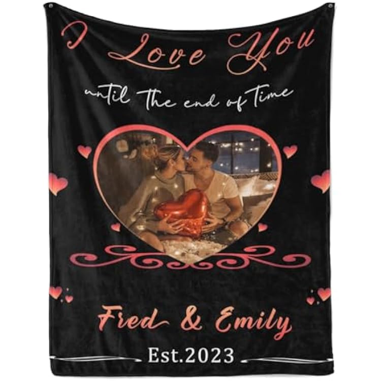 Customized Photo Blanket for Couples, Personalized Blankets with Photos Collage Heart Blanket, Couples Customized Gifts for Boyfriend Girlfriend Husband Wife, Custom Blankets for Valentines Day