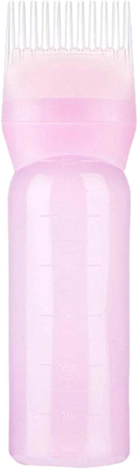 Root Comb Hair Dye Applicator Bottle With Graduated Scale, Color Brush for Long Hair Scalp Care Oil - Pink