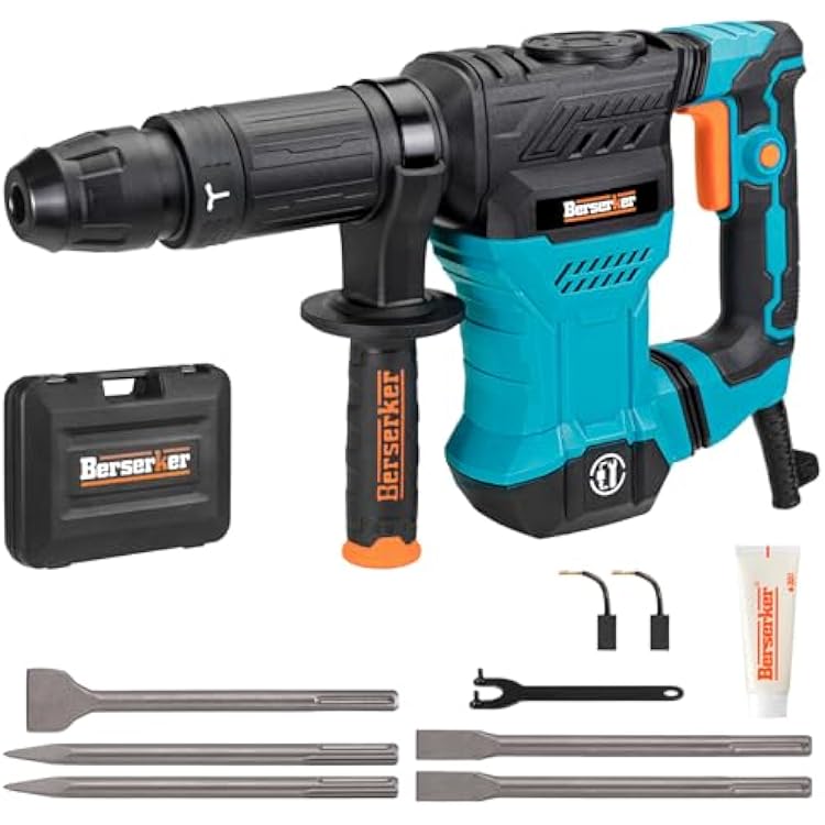 Berserker 12-Pound SDS-Max Demolition Jack Hammer with 3 pc. SDS Max Chisel Set Point Chisel, Flat Chisel & Scaling Chisel