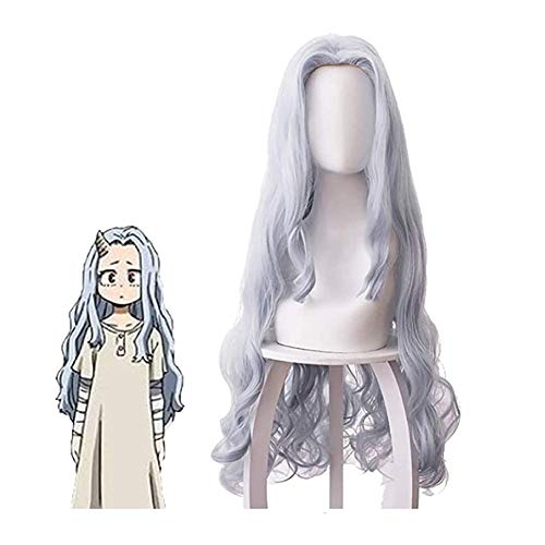 Eri Wig,Anime Eri Cosplay Costume Long Curly Blue Gray Hair