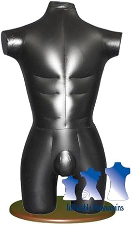 Inflatable Male Torso 3/4 with Wood Table Top Stand, Black