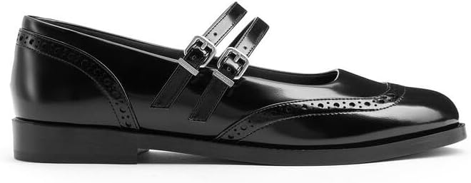 Mary Jane Flats for Women Closed Round Toe Shoes Double Strap Slip On Shoes Comfortable Casual Business