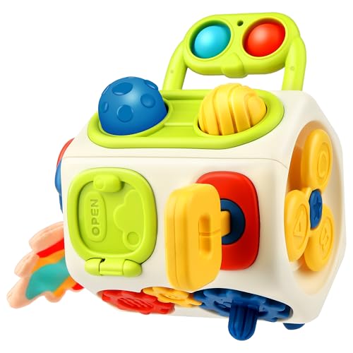 Vanmor 10-in-1 Busy Cube for 18 Months Toddlers - 8-Sided Montessori Sensory Activity Cube with Fine Motor Skills Learning, Travel Fidget Toys for Airplane Car Seat, Gift for Boys Girls