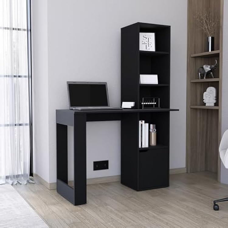 MOOSH 4 Bookcase Desk with 1 in Black for Stylish Office Workspace Rectangular and Home Productivity Increase