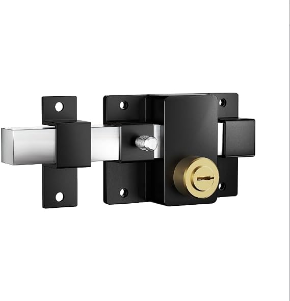 Long Throw Gate Lock, Fit for 40-80mm Wooden Door, Anti-Rust, Double Sides Locking, Right & Left Door, 5 Keys