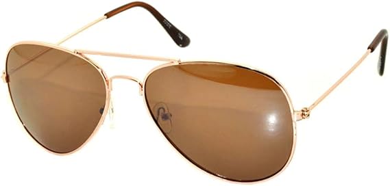 Classic Aviator Style Gold Metal Frame Sunglasses Brown Lens UV Protection OWL .