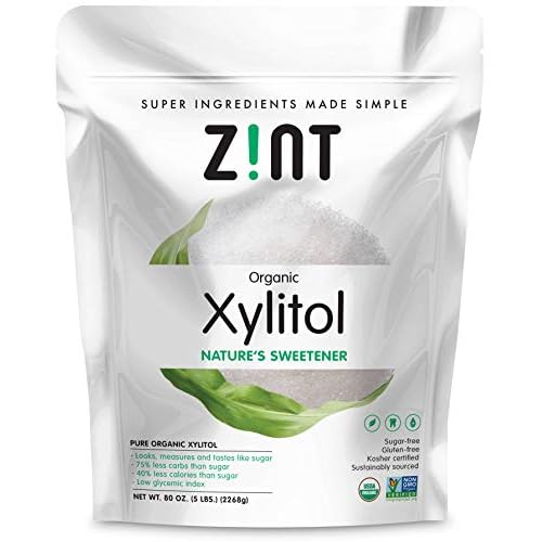 Zint Organic Xylitol Sweetener 5 lbs: USDA Certified Natural Sugar Free Substitute, Non GMO, Low Glycemic Index, Measures & Tastes Like Sugar, 80 Ounce