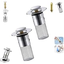 Sink Stopper, Bathroom Sink Stopper, Push Button Bathroom Sink Drain Stopper, Bathroom Sink Drain Plug with Hair Trap, Universal 2-in-1 Pop-Up Drain Stopper
