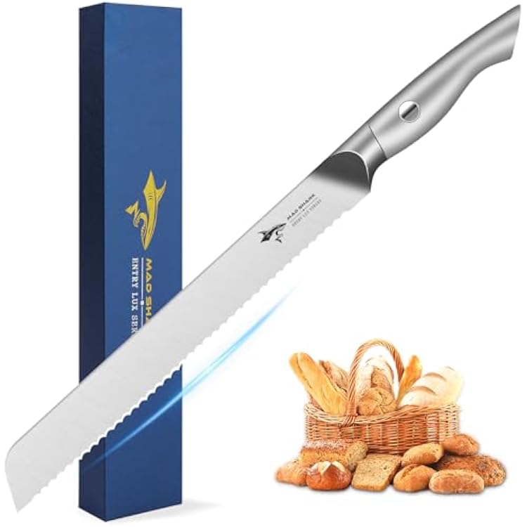 MAD SHARK Bread Knife 10 Inch, Razor Sharp Blade from German Molybdenum-vanadium Steel, Professional Serrated Bread Knife for Homemade Bread, Sourdough Cutting 10 inch