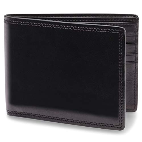 Bosca Mens Leather Wallet Full Grain Italian Dolce Leather Wallet For Men, 8 Card Slots, Bifold, Gift-Ready Packaging, Black