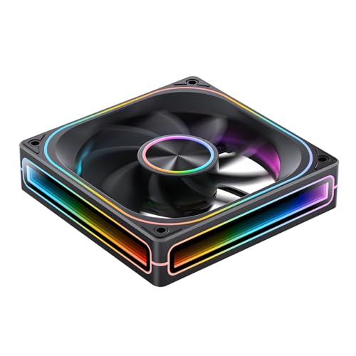 JONSBO ZA-120BR Reverse PC Case Fan, Reverse Blade,Silent Computer ARGB Fan with 4-Sides Infinity Mirror Fans 1800RPM, PWM Integrated M&F Head,Aluminum Nameplate, 28MM Thick,Black