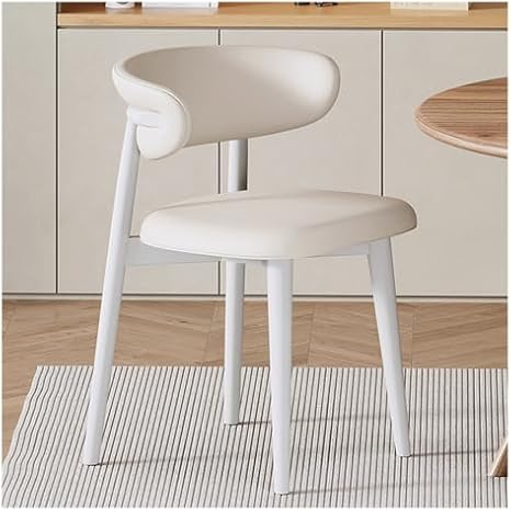 Wood Dining Chairs Mid-Century Modern Kitchen & Dining Room Chairs Faux Leather Living Room Accent Chair Armless Side Chairs with Solid Wood Legs for Bedroom (Color : White)