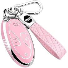 7 Buttons Compatible with Hyundai Key Fob Cover Accessories, Fits for Sonata Santa Fe Tucson KONA Grandeur Ioniq 6, Soft TPU Key Case with Leather Keychain (Pink)