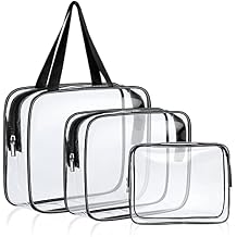 Aucuu 3 Pack PVC Waterproof Toiletries, Crystal Clear PVC Travel Toiletry Bag, TSA Approved Travel Toiletry Bag with Zipper, Multi-size Unisex Clear Cosmetic Bag
