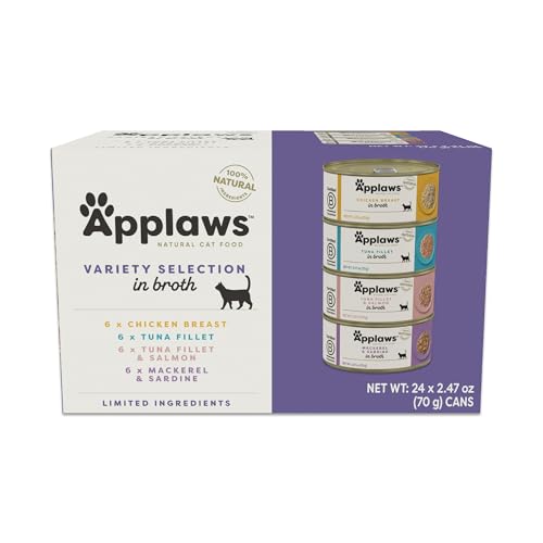 Applaws Natural Wet Canned Cat Food, Limited and Natural Ingredients, High Protein with No Artificial Additives, Variety Selection in Broth 24 x 2.47 oz Cans