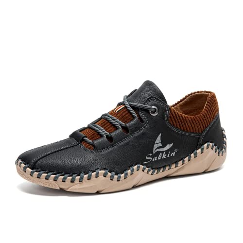 Mens Casual Shoes Fashion Sneakers Leather Oxfords Work Shoe Sneaker for Men Driving Loafers Shoes Slip On Flat Loafers Boat Shoes Moccasins Lightweight Soft Comfort Lace up Hand Stitching Ankle Boots