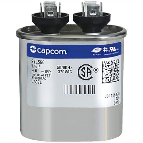 27L566 7.5 uf MFD 370 Volt VAC - Replacement Oval Run Capacitor