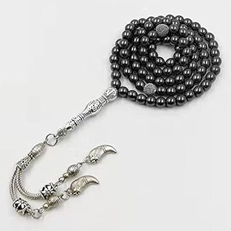 99beads 6mm Hematite Tasbih Natural Stone Metal Tassel Pocket Prayer Beads Muslim Bracelet Islam Stone Saudi Arabia Rosary (6mm x 99beads)