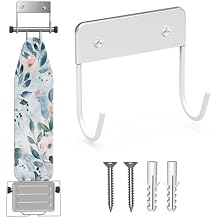 Ironing Board Hanger Wall Mount, Ironing Board Holder for Y or T Shaped,Stainless Steel Wall Hook Iron Board Holder for Laundry Rooms with 2 Hooks (White)