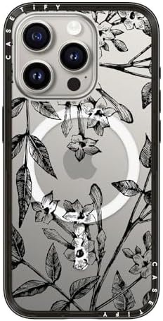 CASETiFY Compact iPhone 15 Pro Case [Slim and SleekCompatible with Magsafe  4 ft. 2X Military Grade Drop Protection] - Botanical Jasmine - Clear Black