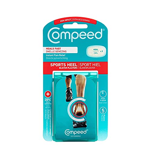 Compeed Advanced Blister Care Pads, Hydrocolloid Gel Cushions for Instant Pain Relief and Faster Healing, Sports Medium Heel, 5 Count 2 Packs